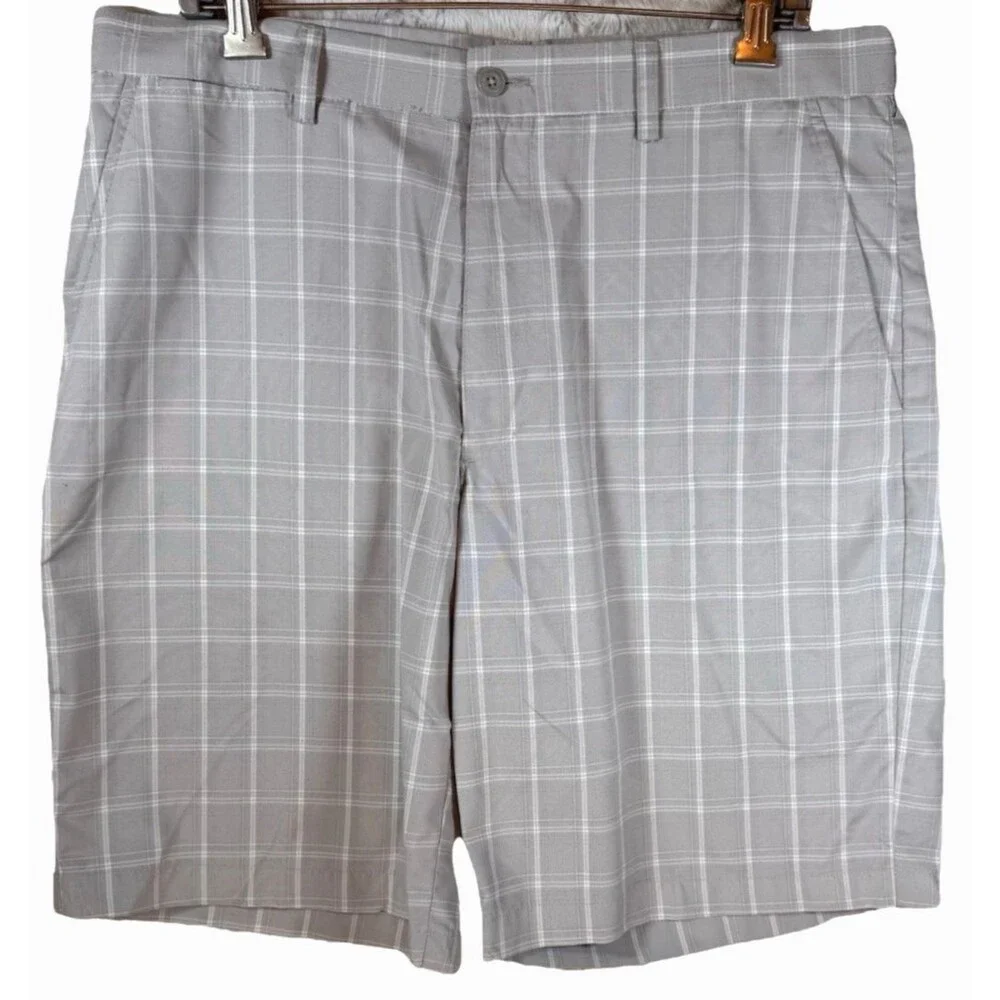 PGA Tour Shorts‎ Men's 36 Gray White Check Bermuda Golf Pockets Lightweight